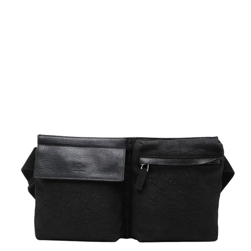 Gucci GG Canvas Waist Bag 28566 Black Leather Women's GUCCI - Picture 2 of 12